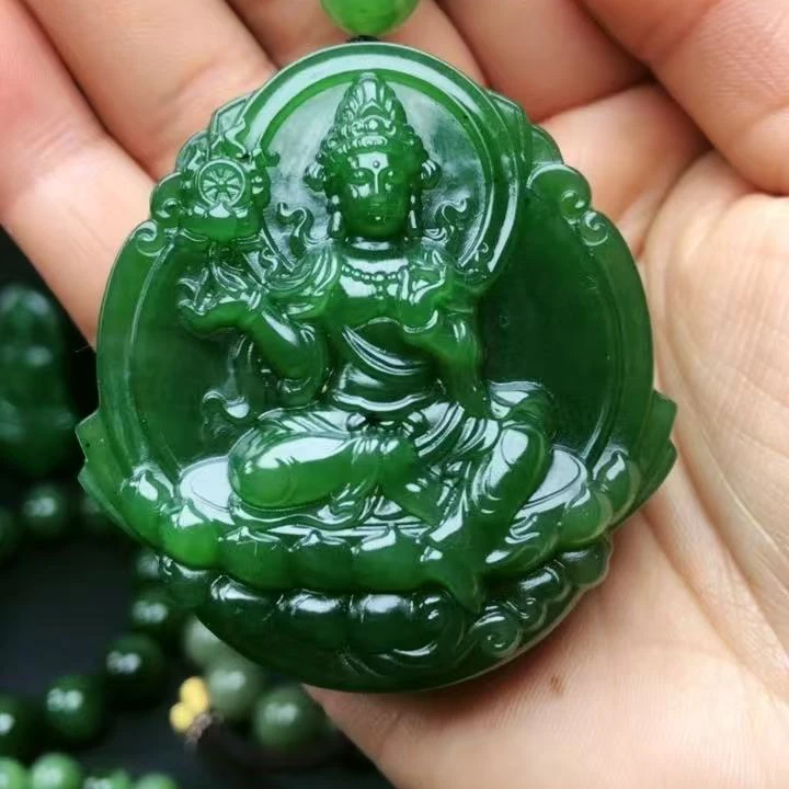 和田玉碧玉白加绿观音牌