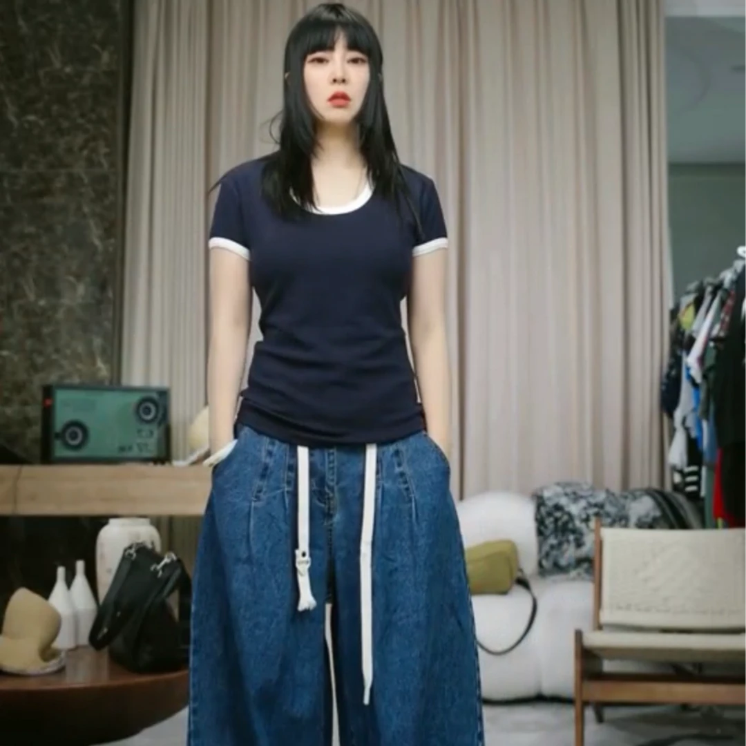 infobyfive福利夏季新款U领撞色拼色显瘦小蛮腰T恤NF0505108