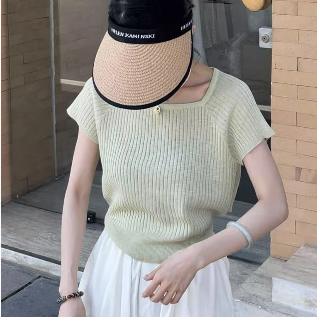 2025年春季新竹节麻款韩版时尚百搭圆领短袖针织衫女宽松显瘦上衣