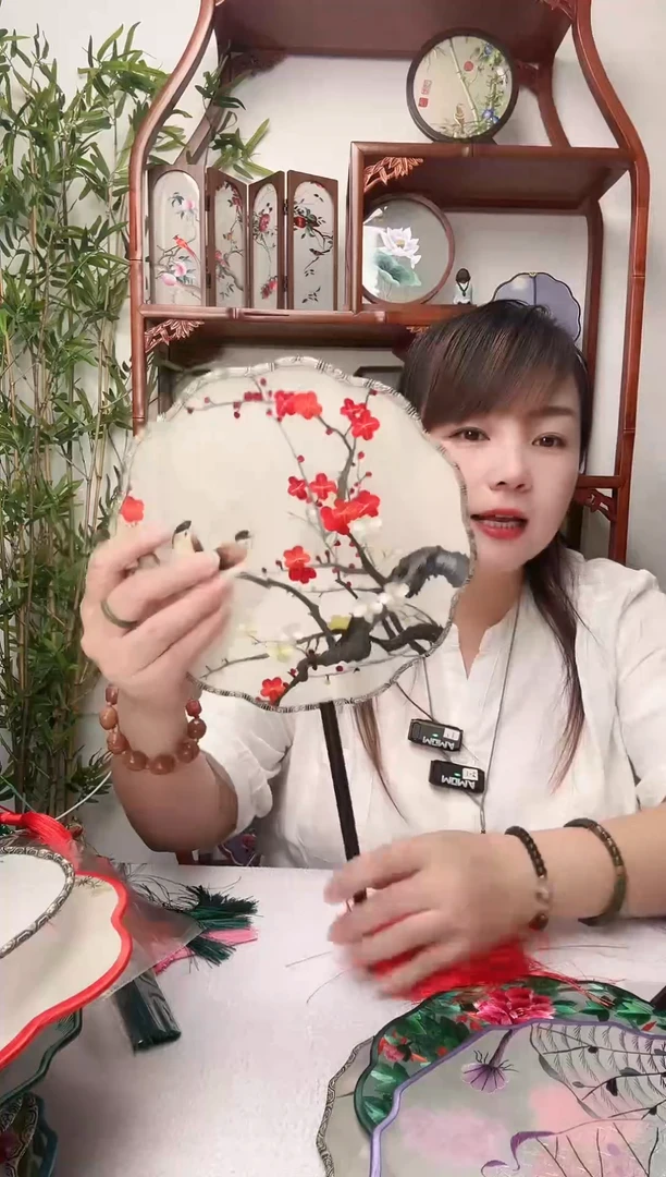 刺绣团扇--手工绣花---双面绣花