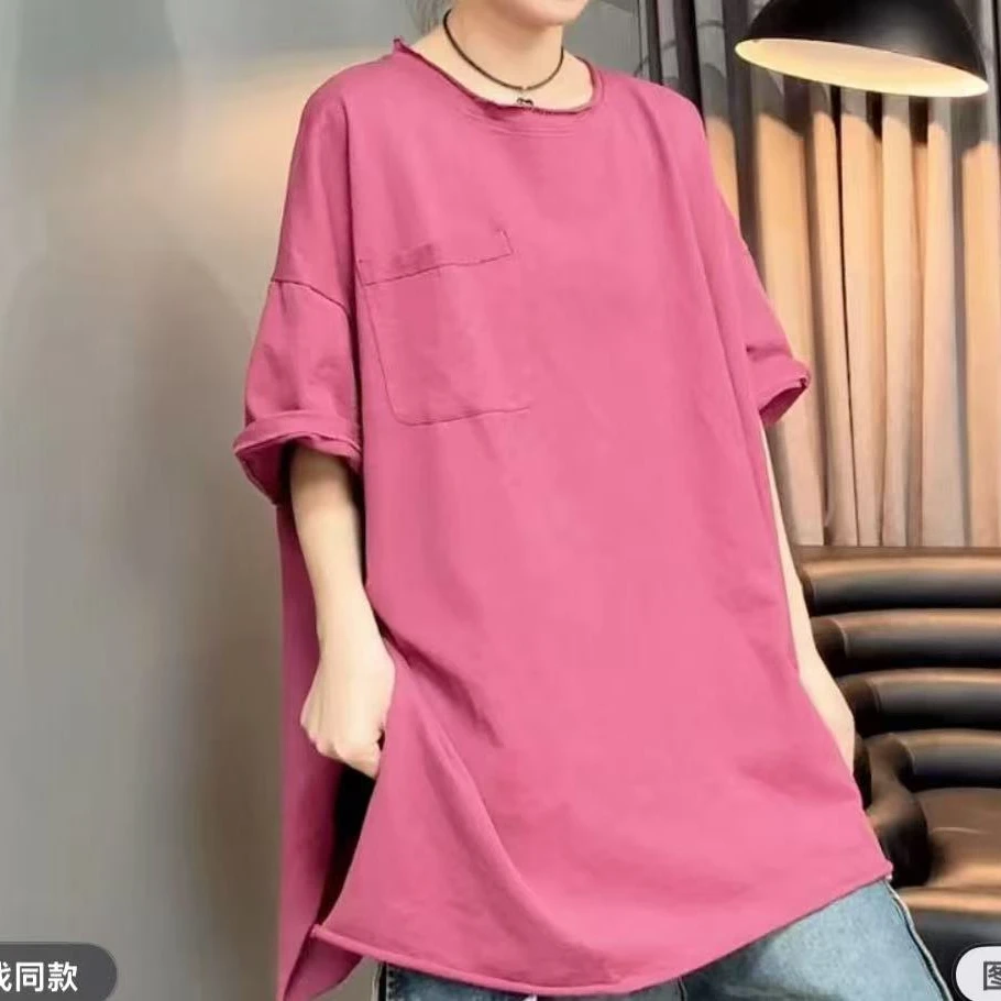 2025夏季新款毛边大码时尚韩版T宽松纯棉休闲百搭半袖简约潮流
