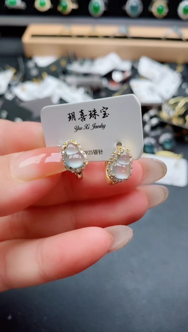 银S925镶嵌翡翠耳饰05