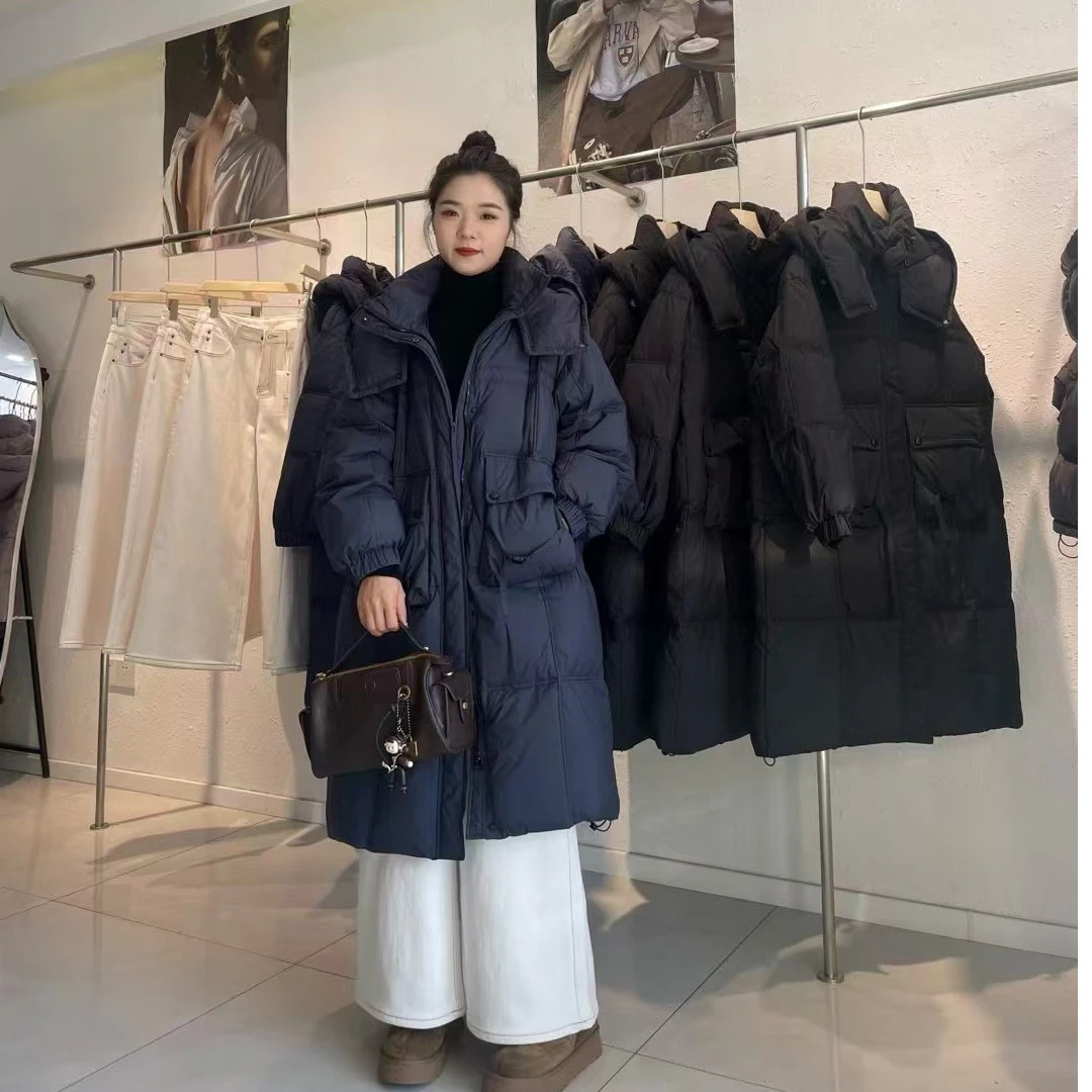 丽丽家新款  长款加厚面包服连帽纯色宽松外套