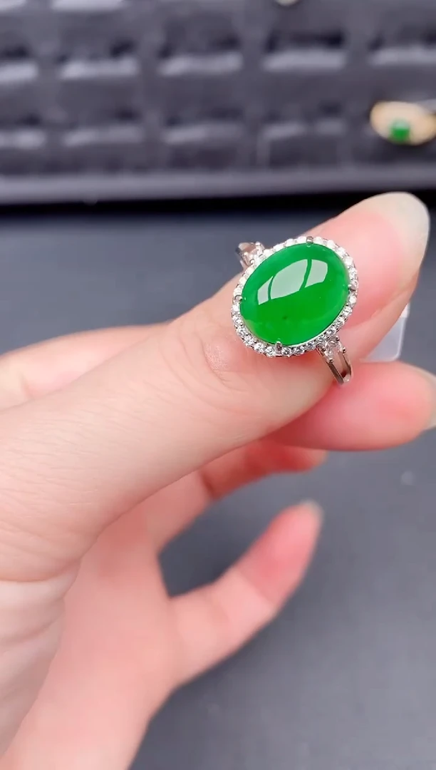 银S925镶嵌戒指翡翠天然a货翡翠118