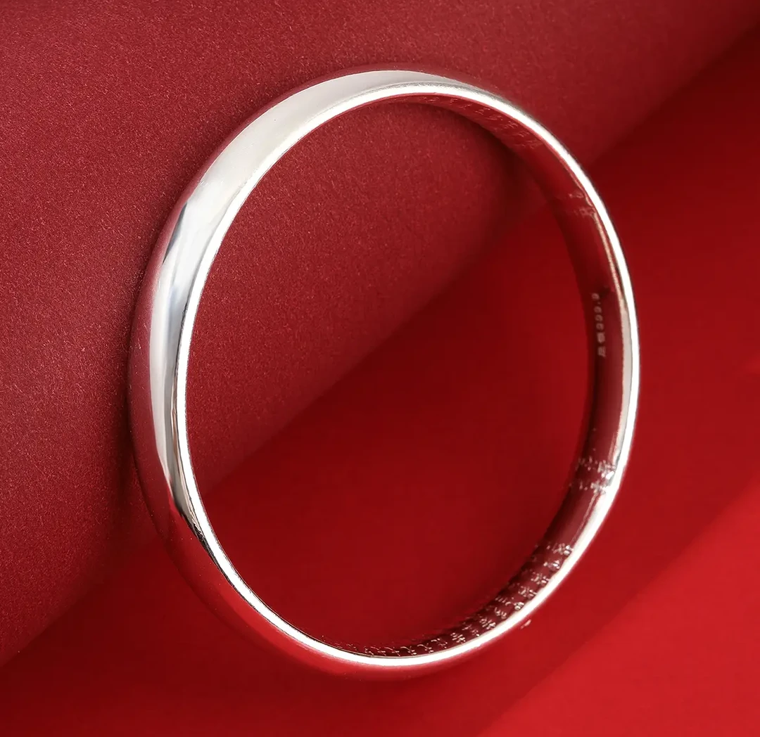 足银手镯 足银9999亮面闭口心经素圈光面百搭实心泥鳅背贵妃手镯