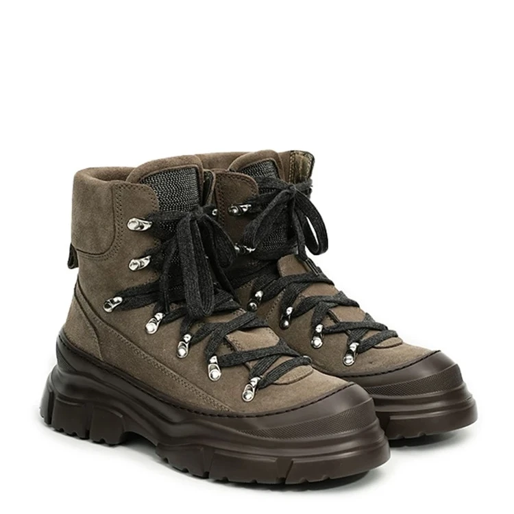 GershonBram“露西” 系列秋冬新款复古厚底内增高系带休闲短靴女