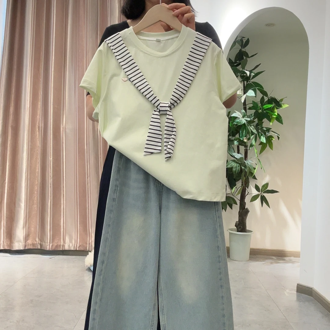 女童夏装新款套装中大童儿童洋气女孩短袖T恤牛仔裤两件套潮衣服