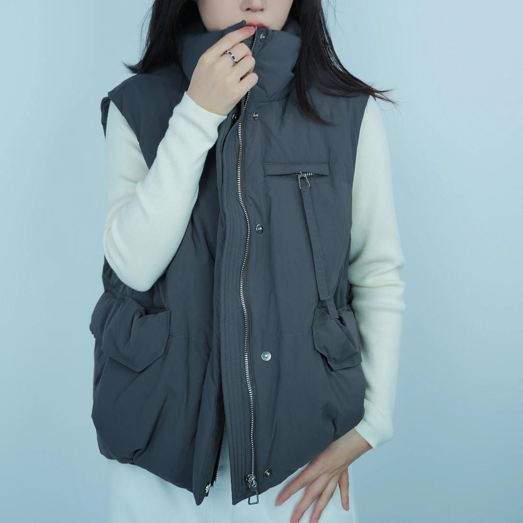 【PORRCEY】 休闲风时尚冬季百搭女装纯色背心短款坎肩258601