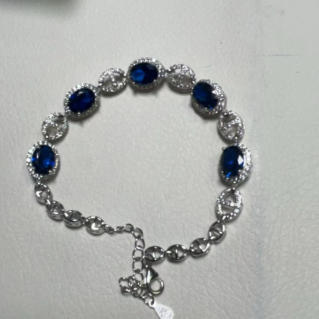 培育蓝宝石典藏精致培育蓝宝石合金镀银手链500