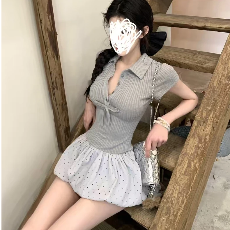 设计感时髦纯欲连衣裙女夏季新款拼接气质修身甜美短裙软糯裙子潮