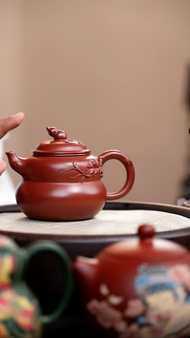 茶壶紫砂朱泥葫芦钮葫芦壶