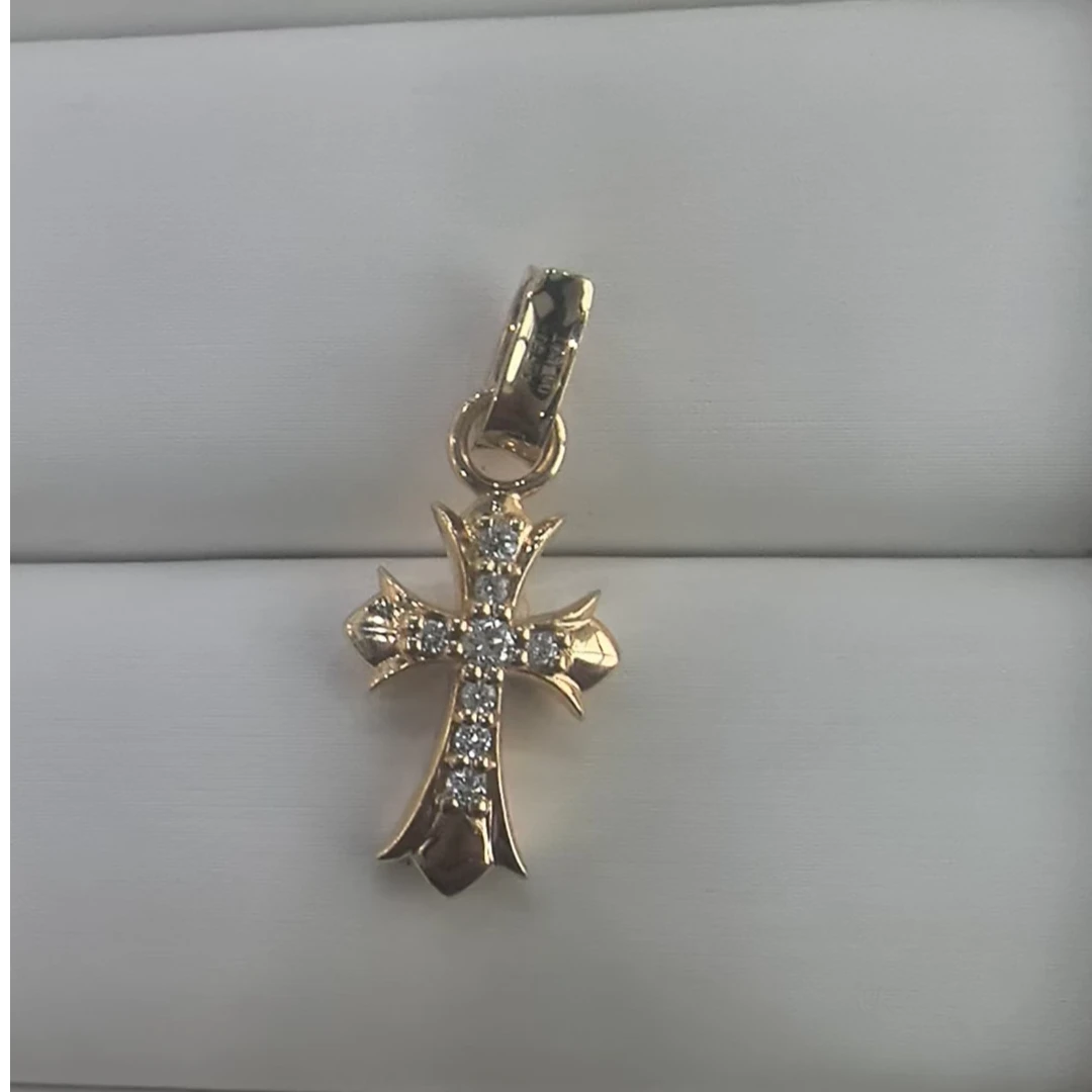 18K金钻石吊坠小十字架时尚复古个性经典满钻镶钻坠链素款