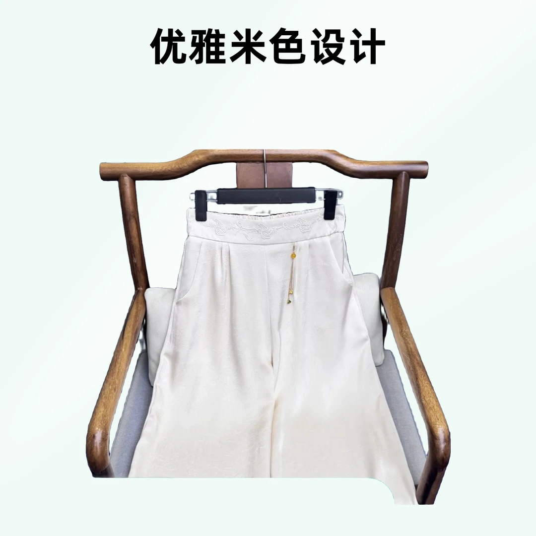2025夏季中国风冰凉垂感丝滑流苏阔腿裤