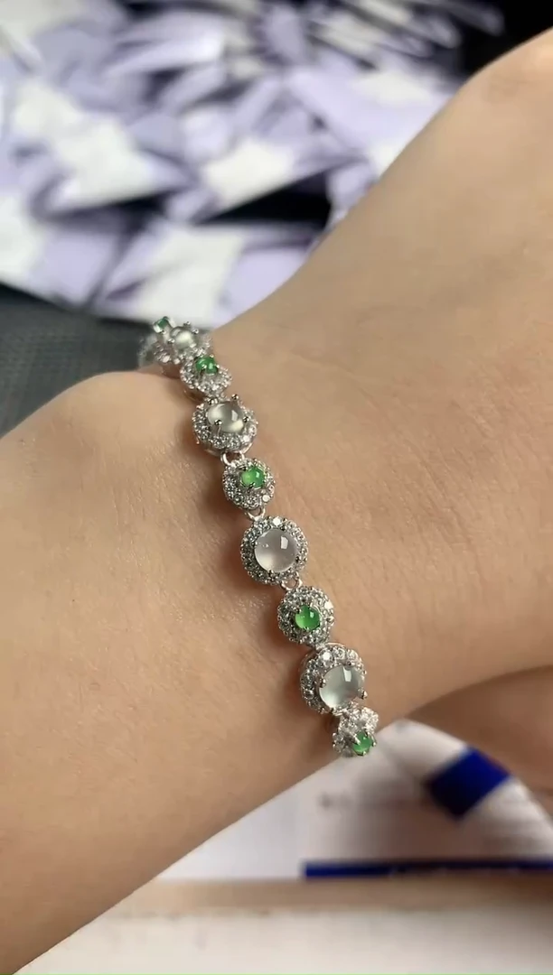 银S925镶嵌手链翡翠碎*冰59