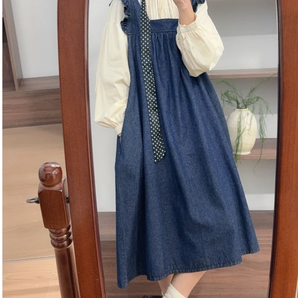 可衣-【木耳花边】森系新款牛仔背心裙棉宽松甜美