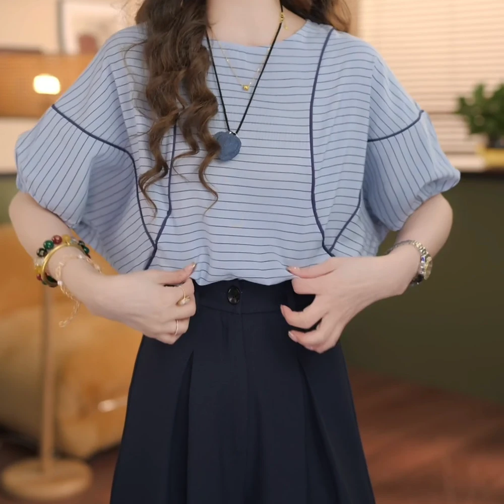 【蔚蓝风暴】港风复古纯色短袖衬衫宽松显瘦上衣C5282