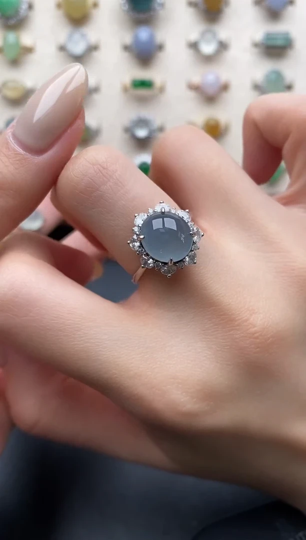 银S925镶嵌戒指翡翠一物一证一礼盒