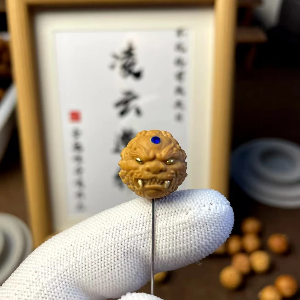【凌云造物】猴头配饰--镶嵌双面唐狮--（有正常封口线）