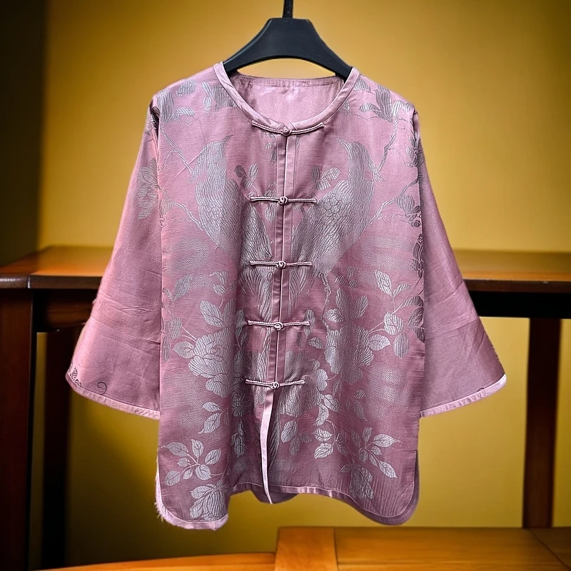 新中式女装中式提花双层对襟长款时尚福利太太服