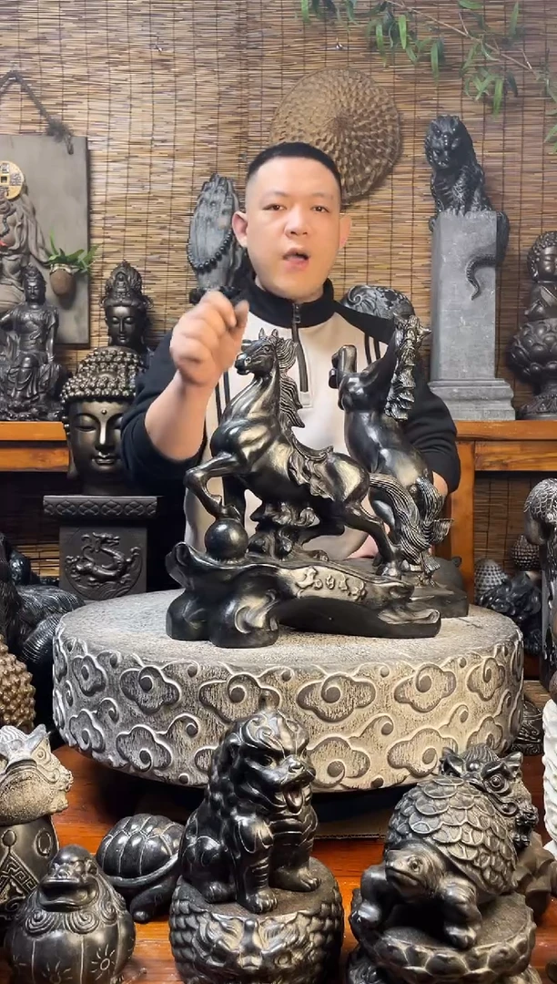石材涛**旧40狗一对天然青石雕刻