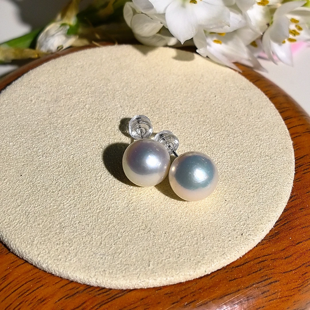 沐银时代纯净之雪10-11mm珍珠耳钉