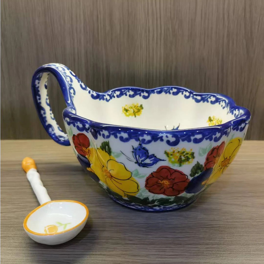 嫣红系列 曲把碗加橙色勺（两件套）