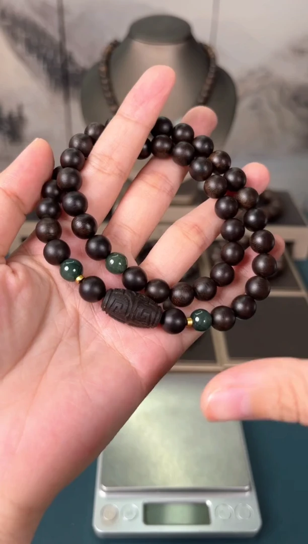 沉香碎屑沉香越南芽庄白棋楠沉水级高油玉化老料双圈8mm双圈