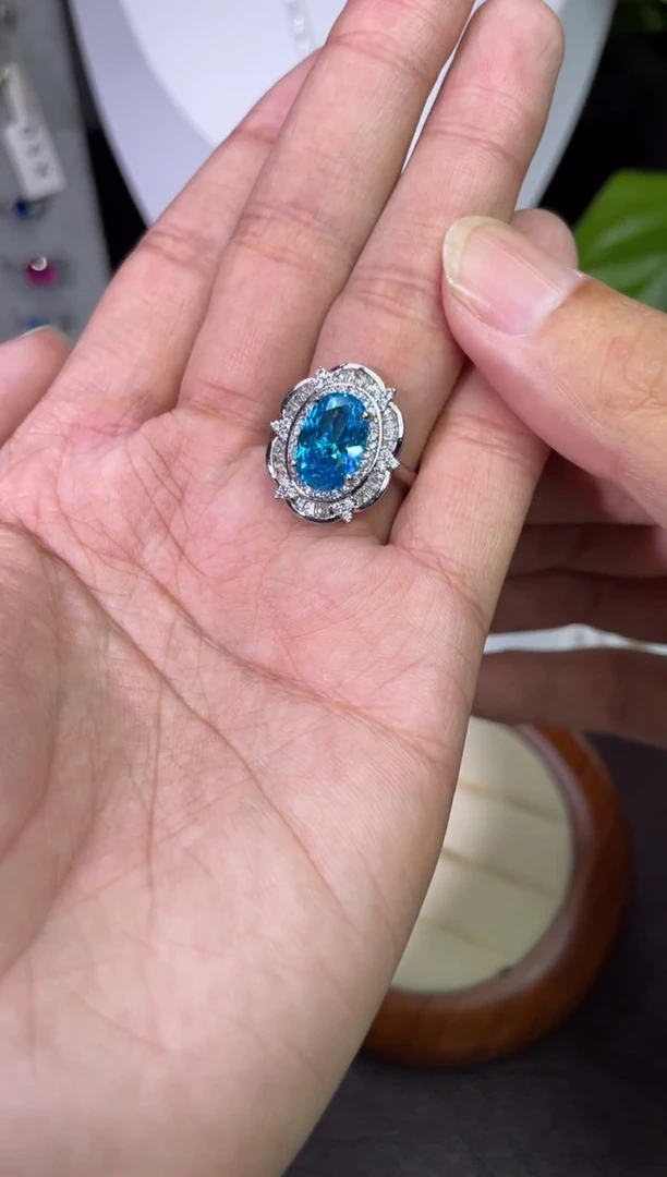 合金合成钻石海蓝戒指
