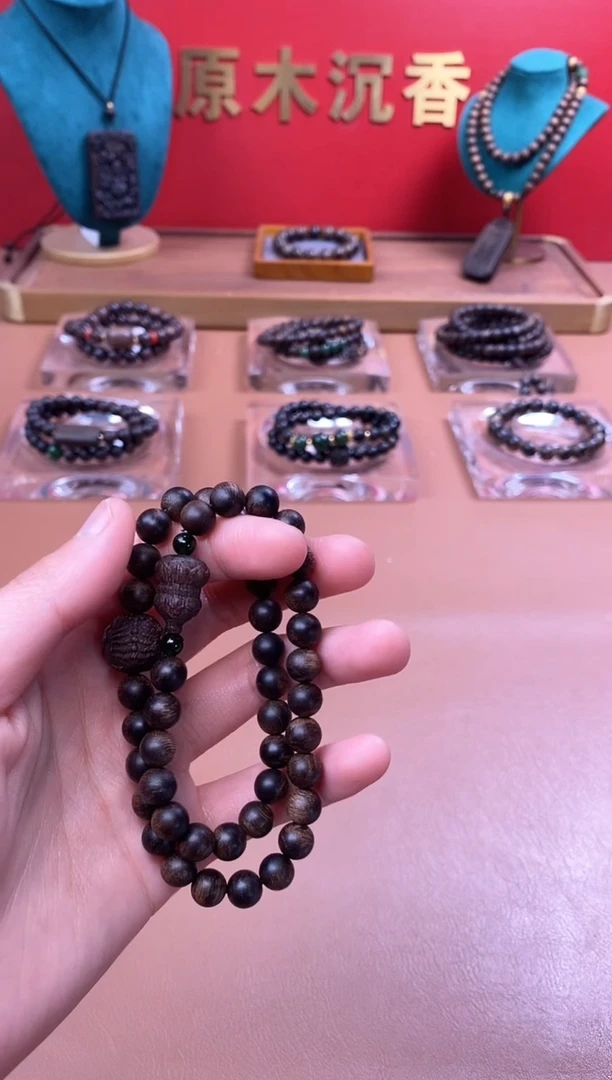 【闪购商品】沉香手串富森瘿子瘤疤08+葫芦貔貅顶珠沉香木雕