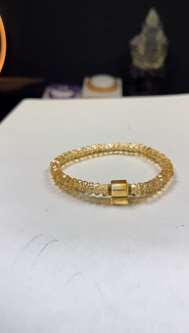 未镶嵌手链黄晶天然黄水晶算盘切面设计手串6mm