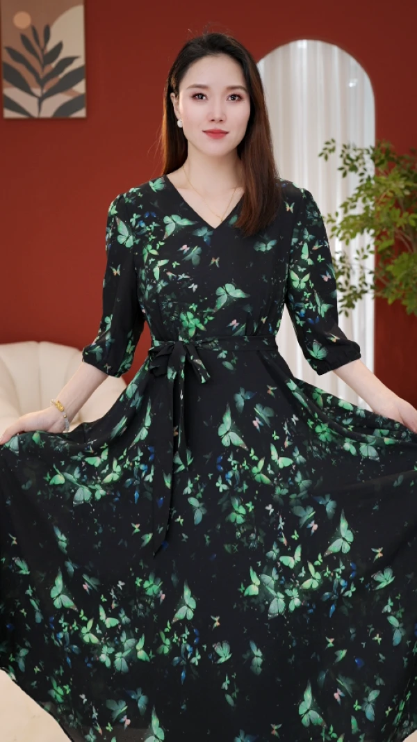 LYQ25081春季新款时尚显瘦气质中长款连衣裙