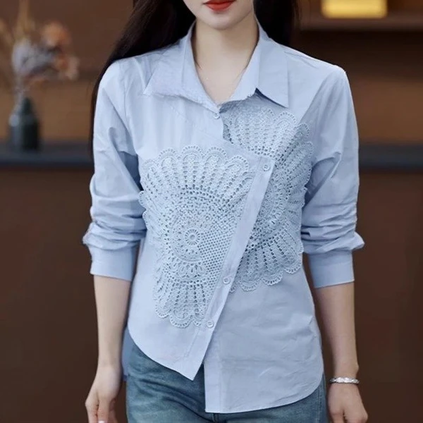 2025春季新款绣花上衣衬衫八分袖国风设计感显瘦时尚休闲气质