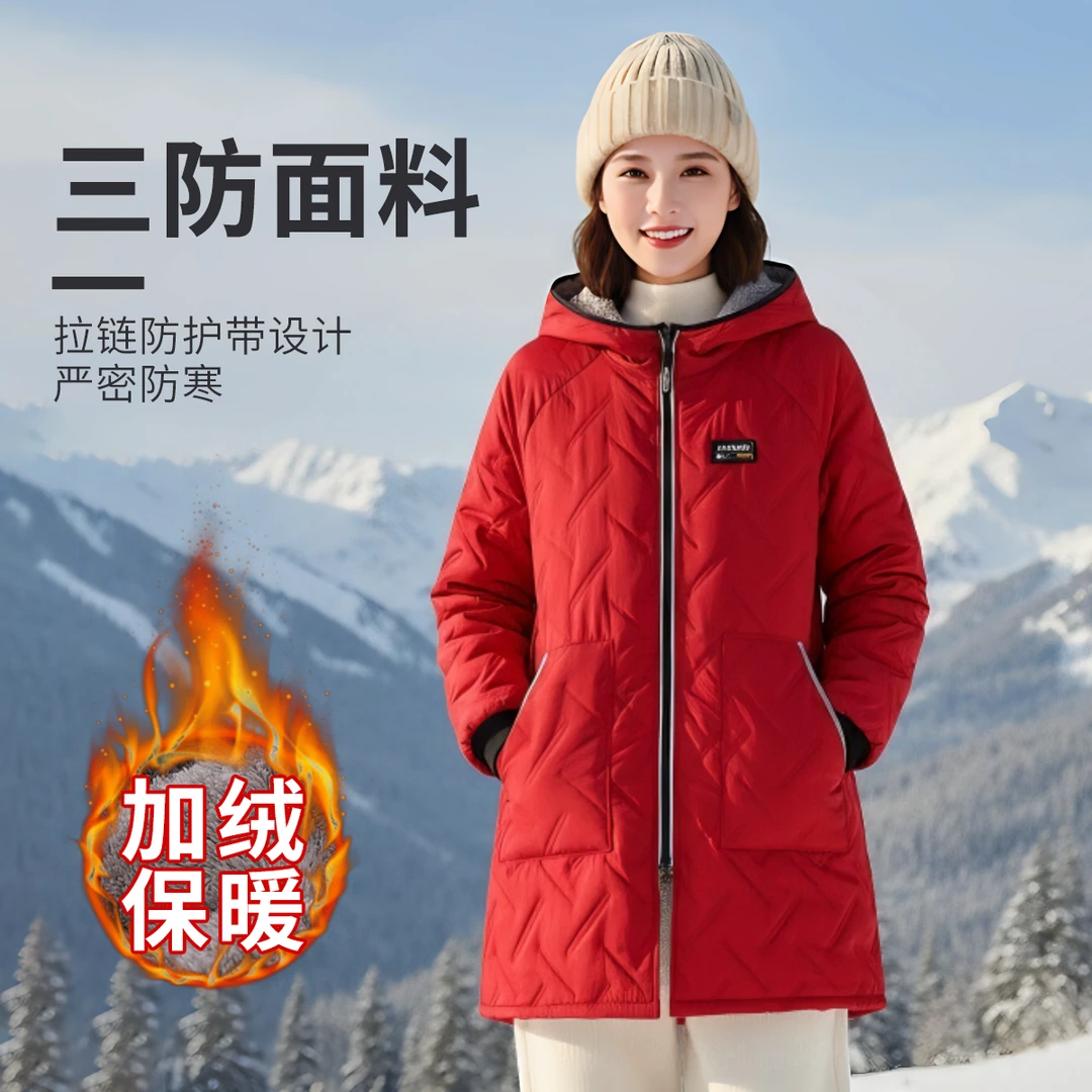 家用干活围裙保暖男女款防泼水时尚夹棉长绒长袖冬罩衣棉衣工作服