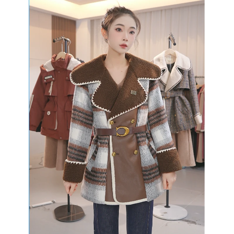 W2283小香风格子外套女秋冬新款高级气质收腰短款加厚大衣