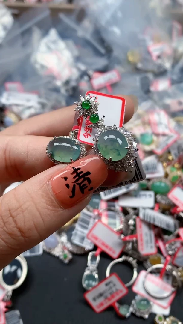 银S925镶嵌戒指翡翠天然A货缅甸翡翠