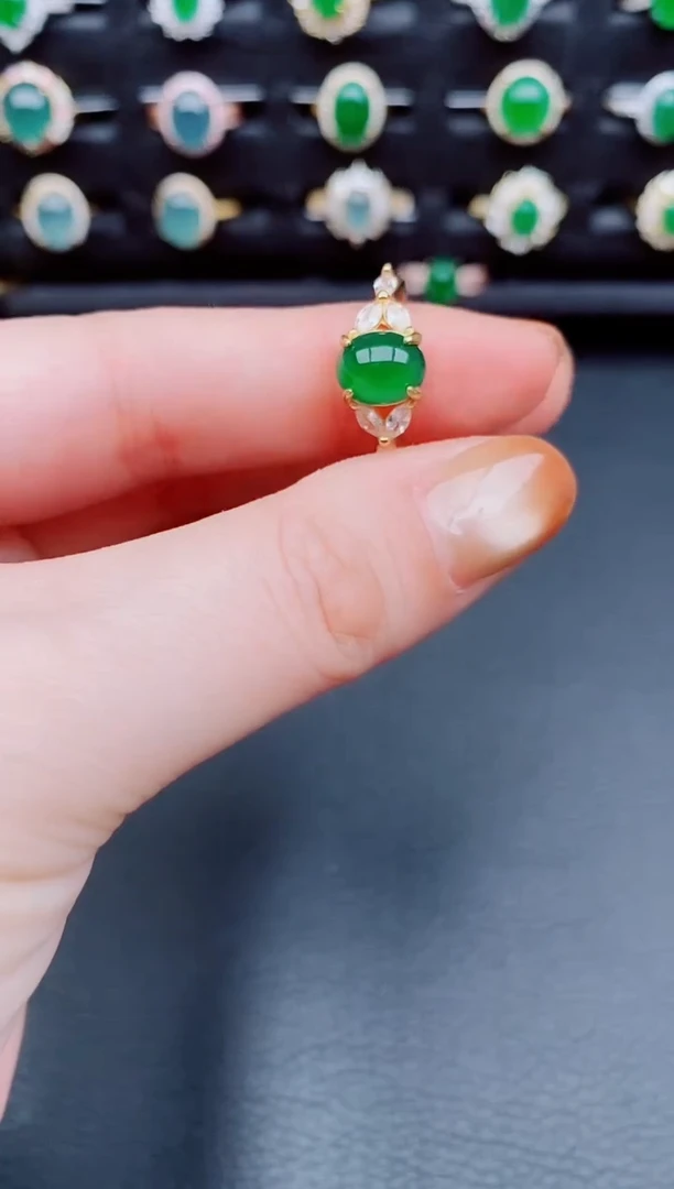 【闪购商品】翡翠戒指银S925镶嵌天然a货翡翠14