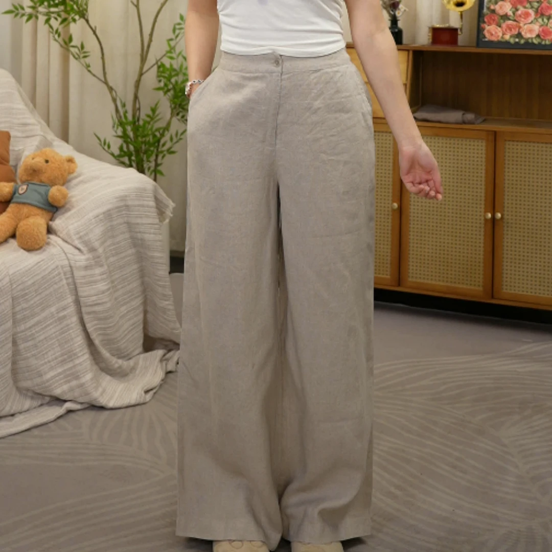 依品麻【反季清仓100汉麻单粒扣西装裤】高腰宽松显瘦-BYW243PA03