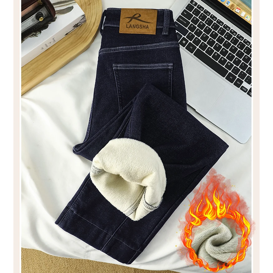 冬季高腰牛仔裤女加绒直筒小个子八分烟管裤秋冬款百搭九分裤子