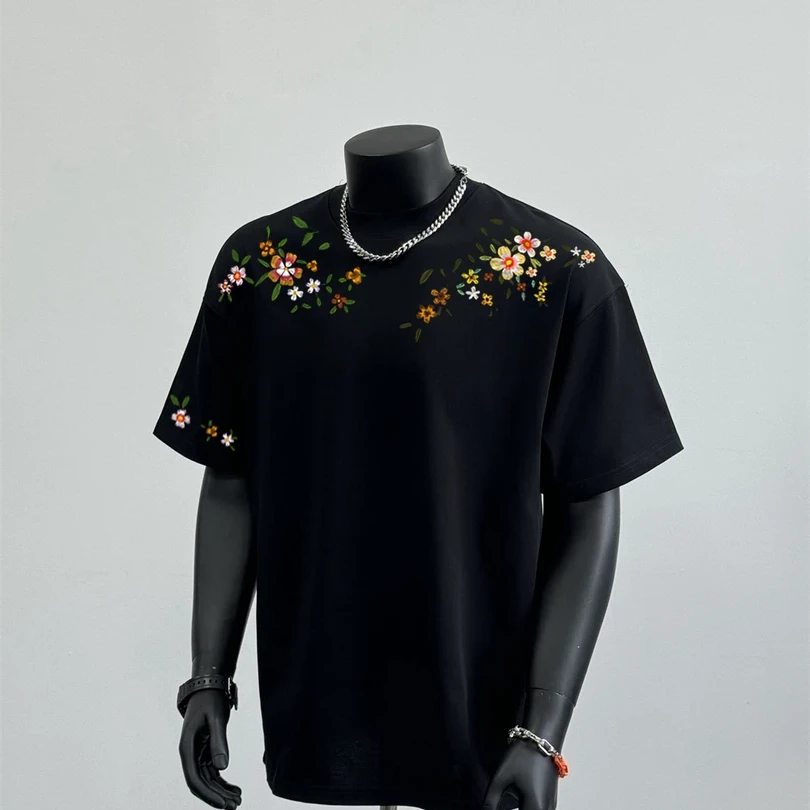 美式重磅阿美咔叽oversize设计奢潮穿搭嘻哈rap印花短袖T恤宽松