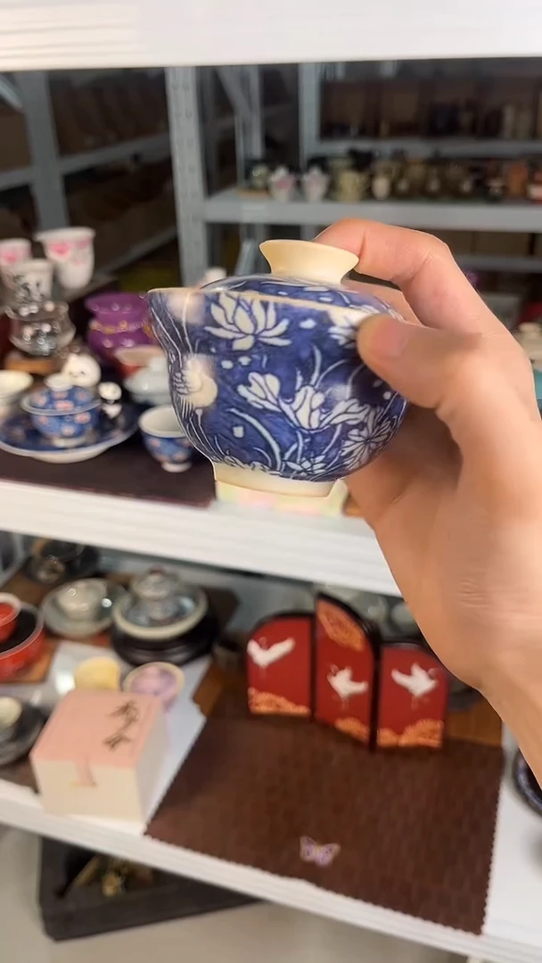 苏打釉一路连科盖碗