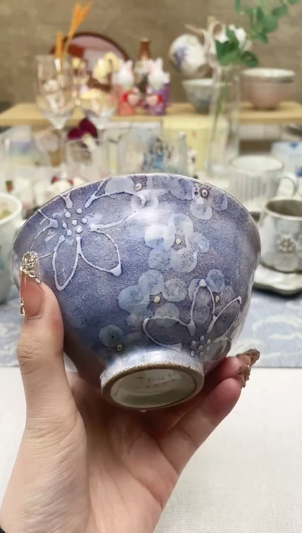 【闪购商品】摆件/盘子/杯子花粉引饭碗（紫色）