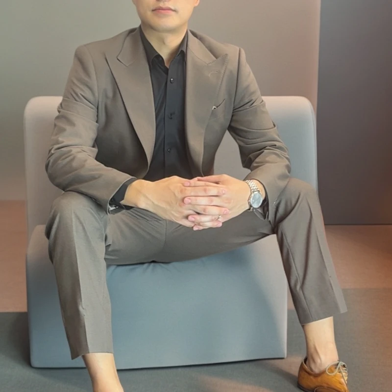 [隆城世家】枪驳领羊毛商务轻奢英伦西服套装正装职业小西装