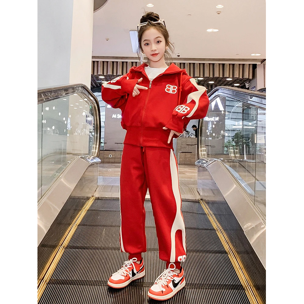 2025带帽字母儿童时髦女大童潮流两件套新品女童洋气春秋运动套装