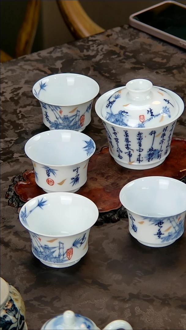 画堂春 青花手绘定风波套组