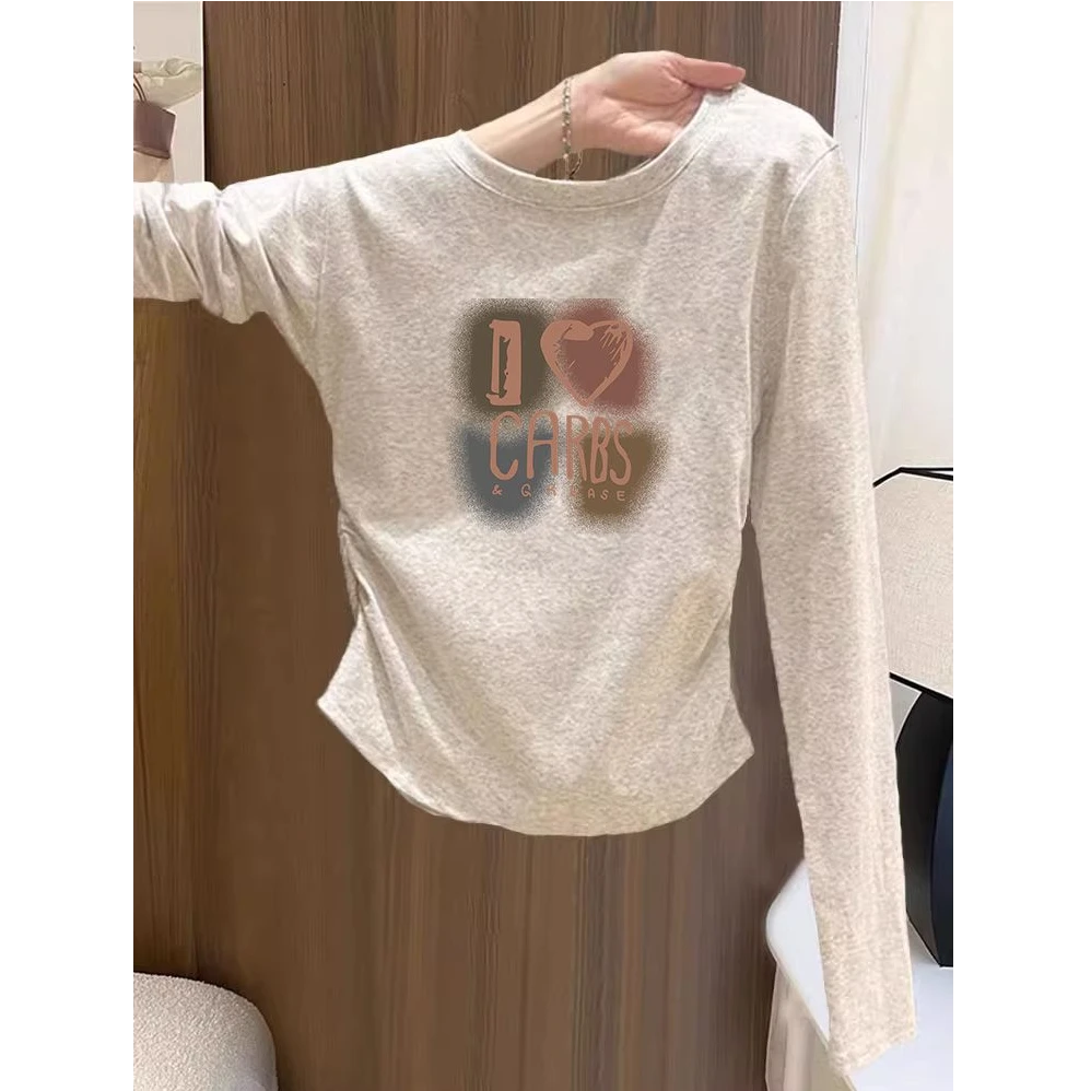 小众设计感褶皱收腰长袖t恤女上衣2025新款显瘦内搭打底衫春秋季