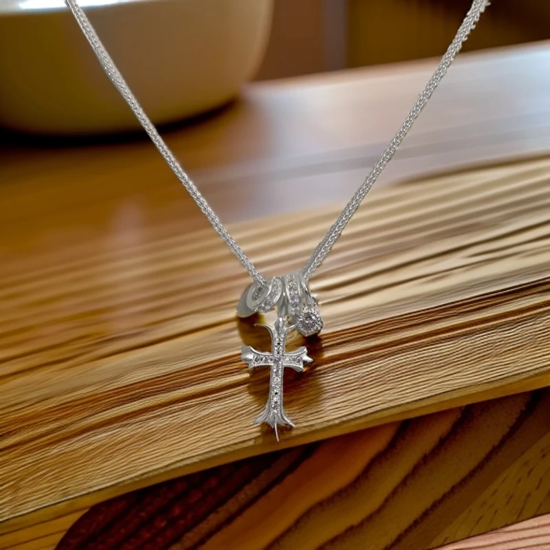 坠链均足银 909十字架足银999项链时尚雕刻镶嵌素款