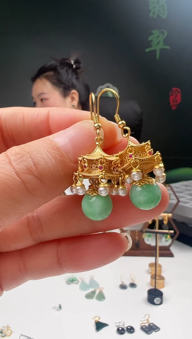 银S925镶嵌翡翠耳饰001