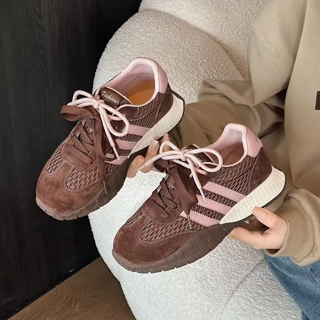 PUBGO/千喜步步高软底舒适网面透气德训2025秋季新款厚底阿甘休闲