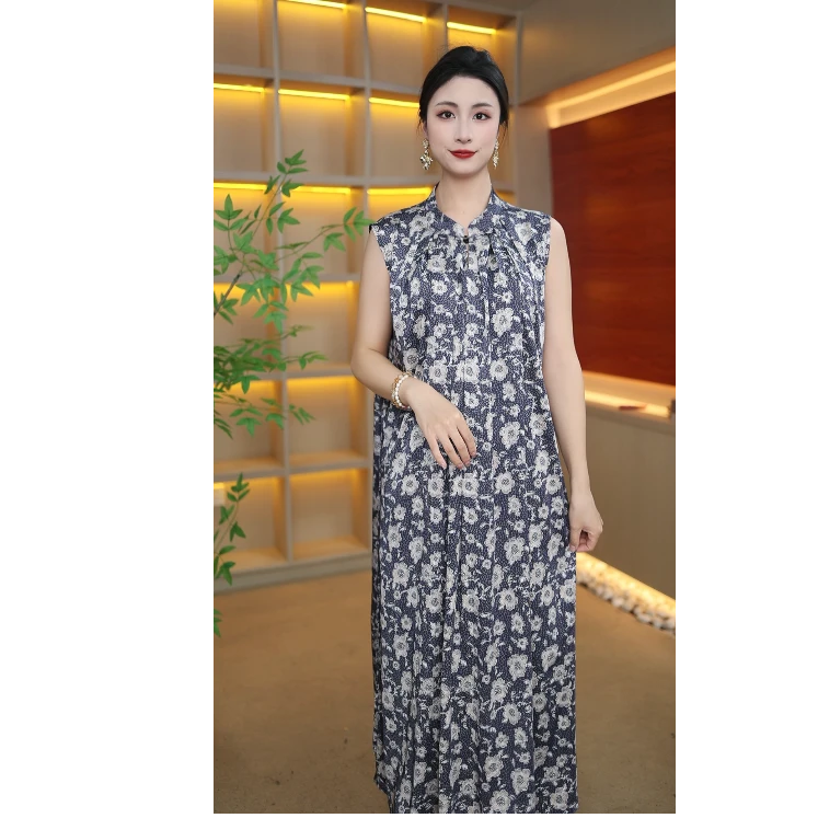 妮可【昆山片玉】2025年春夏新款遮肚子小个子长款女连衣裙8912-15