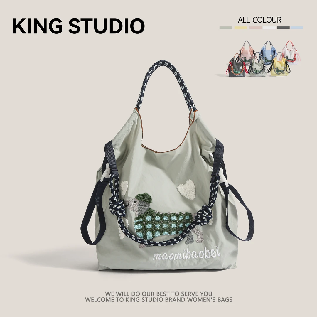 日本ball chain刺绣腊肠狗环保袋帆布包手提购物袋上班通勤斜挎包